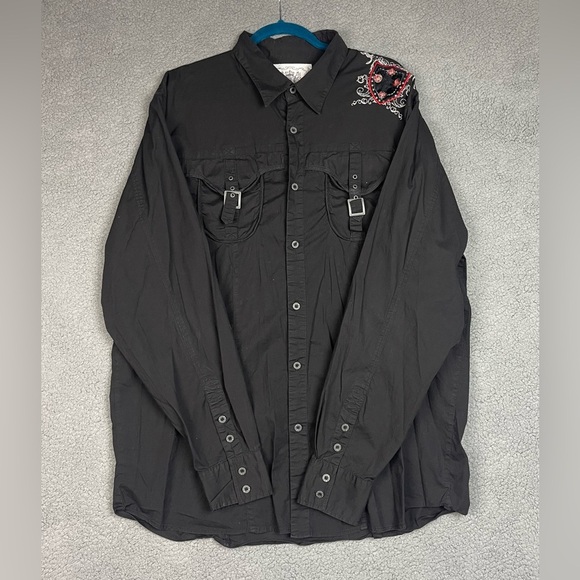 Hardy Collection Mens Embellished Button Down Shirt Size 4XL - Picture 9 of 9